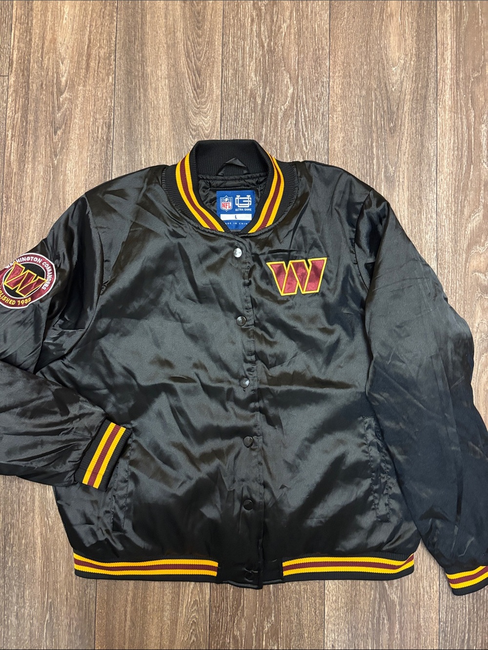 Washington Commanders Black Satin Like Bomber Jacket